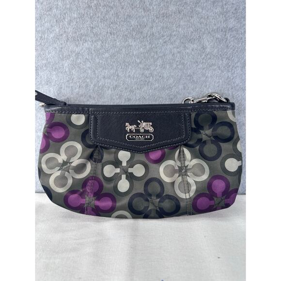 Coach Y2K Wristlet Clutch Small Purse Madison Clover Print Purple Grey & Black - Picture 3 of 10